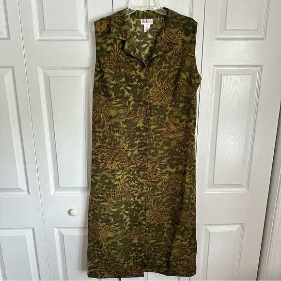 R&K Dresses & Skirts - Vtg R&K Originals Dark Floral Full Button Tie Waist Maxi Dress Womens 16W Office